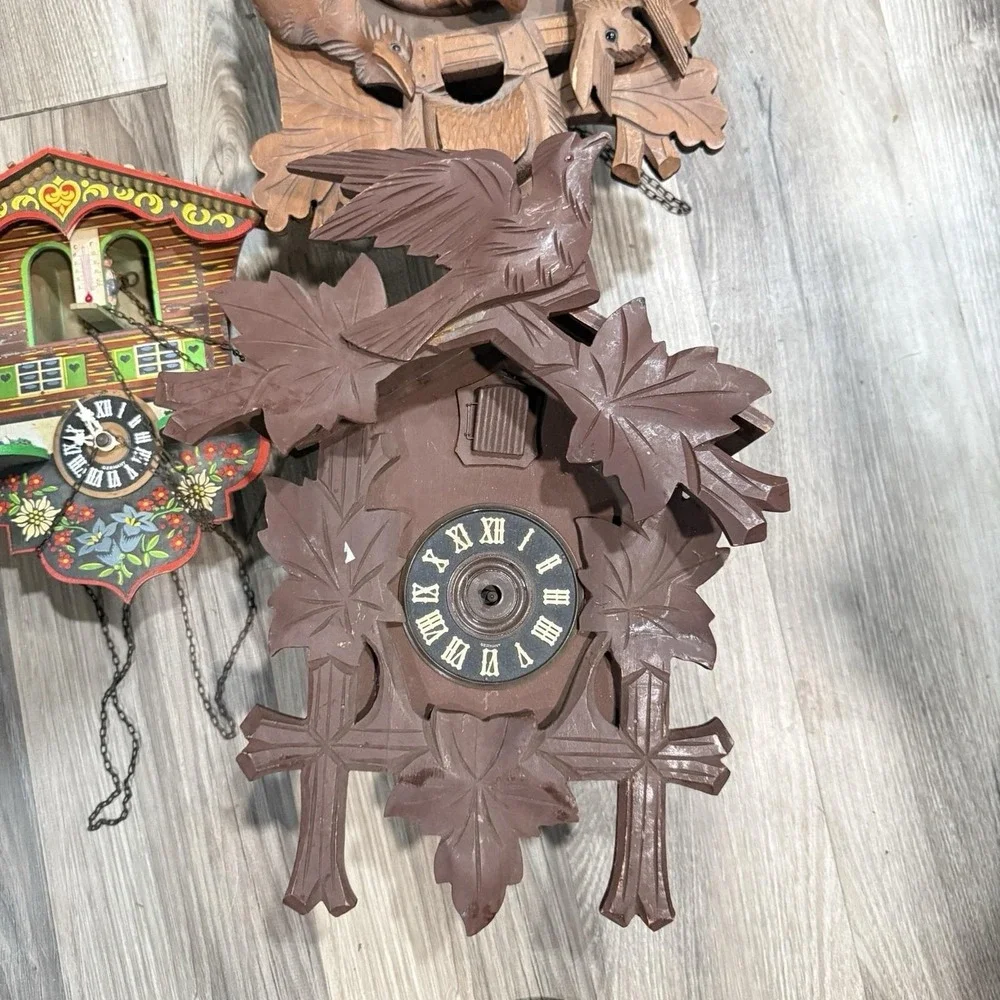 3 Vintage German Cuckoo Clocks For Parts Repair  Untested
